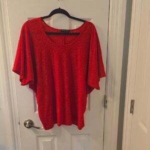 Red Women's Eyelit Batwing Top, Size 1X (0913)